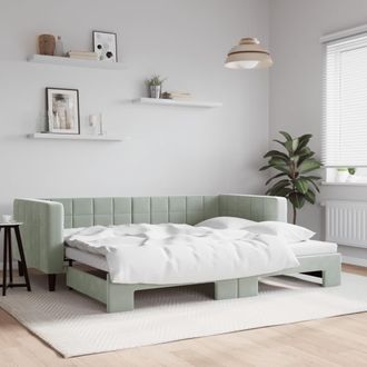 vidaXL Sof&aacute; Cama Nido Terciopelo Gris Claro 90x200 Cm Vidaxl