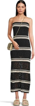 L*Space L*Space Rosalia Maxi Tube Dress Womens M Black Cream Crochet Strapless GBO982