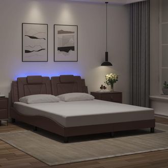 vidaXL Estructura De Cama Con Luces Led Cuero Pe Marr&oacute;n 160x200 Cm Vidaxl
