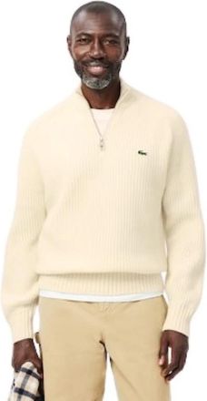 Lacoste Trui met hoge hals en halve rits - Heren - Coltruien - Beige - XL - Wol - Truien & Vesten
