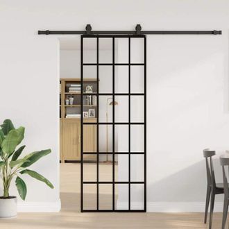 vidaXL Vidaxl - Puerta Corredera Con Juego Herrajes Negro 76x205 Cm Esg Vidrio