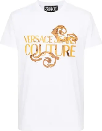 Versace Jeans Couture Wit Barok Gouden Logo T-shirt - Heren - T-shirts - Wit - M - Katoen - Tops