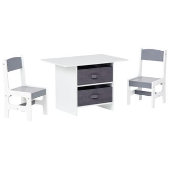 Beliani Beliani - Conjunto Infantil 2 Plazas Mesa Con Sillas Mdf Con Dos Cajas De Tela No Tejida Habitaci&oacute;n Infantil Blanco Y Gris Yalgoo