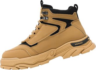 Generic Mens Work Boots High Top Hiking Boots Steel Toe Work Shoes With Vintage, Lace-Up Waterproof Non-Slip Winter Boot For Motorcycle Safety, Comfortable Li