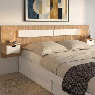 IDMarket Cabecero Suspendido Santa Con Mesitas De Noche Para Camas De 140, 160 Y 180 Cm De Madera Y Blancas