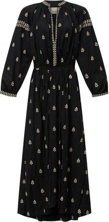 Isabel Marant Black Embroidered Band Collar Maxi Dress