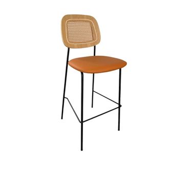 Mathi Design Taburete de polipiel naranja y acero negro