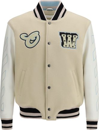 Off-white Mens Jacket Varsity Star Logo Cream Wool