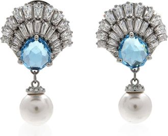 Swarovski Idyllia E Pierced Earrings Drop Pearl Rhodium Shiny Aquamarine