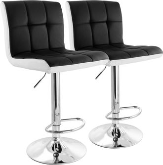 Elama 2 Piece Faux Leather Tufted Bar Stool in Black and White with Chrome Base