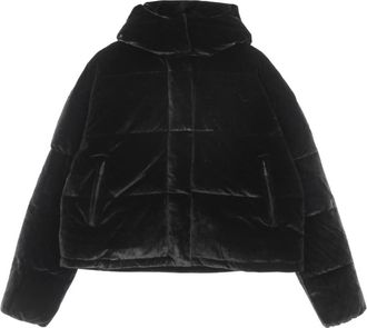 Kappa Zwarte Velours Donsjas met Afneembare Capuchon - Dames - Winterjassen - Zwart - S - Katoen - Jassen