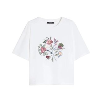 Max Mara T-Shirts, female, White, Size: L Pure Cotton Jersey T-Shirt