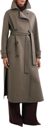 Reiss Luna Double Breasted Tie Waist Wool Blend Coat in Mink at Nordstrom, Size 14 Us