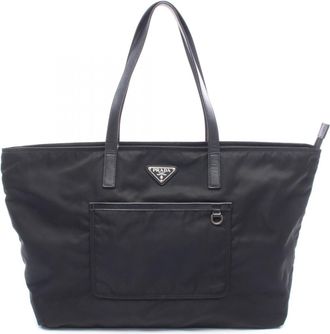 Prada Black Nylon Leather Handbag Tote Bag (Pre-Owned)