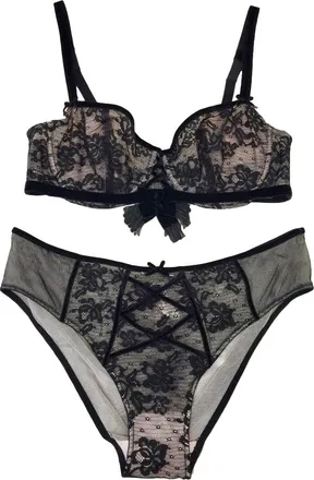 Chantal Thomass Paris Couture Leavers Lace & Velvet Bra & Brief Set Size L