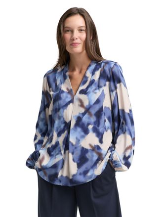 Tom Tailor Klassische Bluse TOM TAILOR, Damen, Gr. 34, blau blurry argyle, Web, Obermaterial: 100% Viskose, bedruckt, regular fit normal, V-Ausschnitt, elastisch