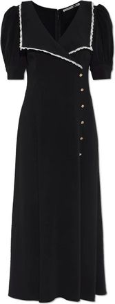 Alessandra Rich Cady Midi Jurk Met Kantafwerking - Dames - Casual kleedjes - Zwart - XS - Polyester - Kleedjes
