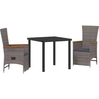 vidaXL Vidaxl - Conjunto De Comedor De Jard&iacute;n Con Coj&iacute;n 3 Pcs Gris Polirat&aacute;n