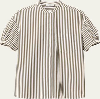 Lafayette 148 New York Stripe Poplin Puff-Sleeve Shirt