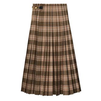Burberry Check Wool-Blend Maxi Kilt, Size Medium