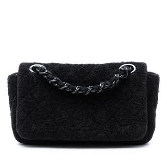 Chanel Pre-owned Quilted Terry Cloth Mini Schoudertas - Dames - Pre-owned - Zwart - Maat: ONE Size Katoen