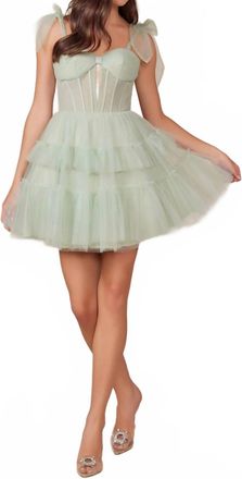 Nox Anabel Short Sleeveless Tiered A-Line Prom Dress In Sage
