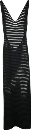 Elisabetta Franchi Abito lungo in maglia stretch - Dames - Kleedjes - Zwart - S - Leer - Kleedjes