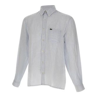Lacoste Regular Fit Gestreept Linnen Overhemd - Heren - Casual Overhemden - Blauw - 3XL - Linnen - Overhemden