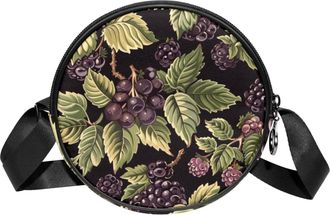 Generic Circle Crossbody Bag for Women, Blackberry Small Sling Bag Daypack with Zipper Adjustable Shoulder Straps Casual Ladies Girls Round Purse