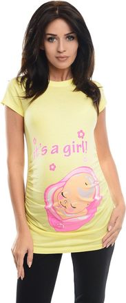 Purpless Maternity Top Pregnancy T-Shirt Tee Pregnant Women Slogan Print Its a Girl 2001 (18, Yellow)