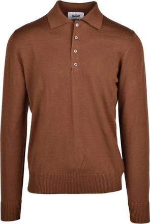 Alpha Studio Brown Extrafine Merino Wool Long-Sleeve Polo Shirt