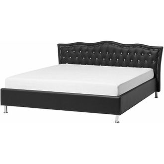 Beliani Beliani - Letto Imbottito Pelle pu Nera a Doghe Stile Chesterfield 140 x 200 cm Metz