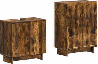 vidaXL Juego De Gabinete De Ba&ntilde;o De 2 Piezas Ede Roble Ahumado Vidaxl