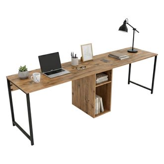 Dmora Escritorio Caprioli, Escritorio Multiusos, Mesa De Oficina Para Pc, El Plan De Trabajo, 240x60 H74 Cm, Pino Y Negro - Dmora