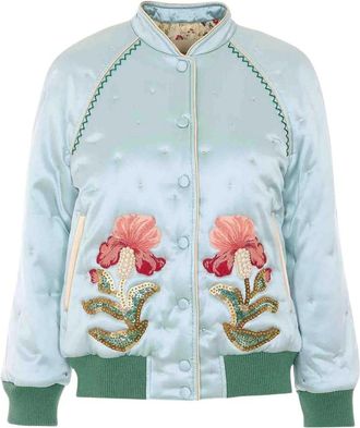 Valentino Garavani Geborduurde Bomberjack - Dames - Bomber jackets - Blauw - S - Satijn - Jassen