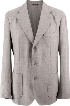 Loro Piana Grey Check Wool Single-breasted Blazer Size XL
