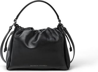 Brunello Cucinelli Small Soft Leather Mellow Bucket bag in Black at Nordstrom