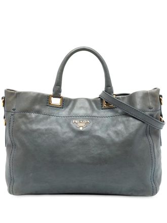 Prada 2000-2025 Glace Calf Open Convertible Tote satchel - Blue