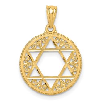 Diamond2Deal 14k Yellow Gold Filigree Star of David Round Pendant