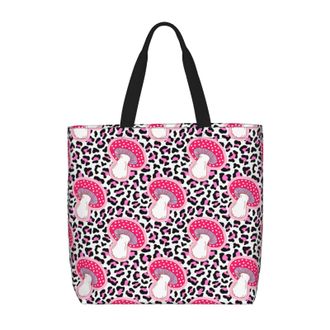 Generic Women Handbag Mushroom Pink Black Leopard Print Womens Tote Bag Girls Waterproof Shoulder Bags, For Birthday, Graduation, Swim, Christmas, Gym