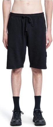 Stone Island Korte Broeken, Heren, Zwart, S, Katoen, Zwarte katoenen fleece sweatbroek