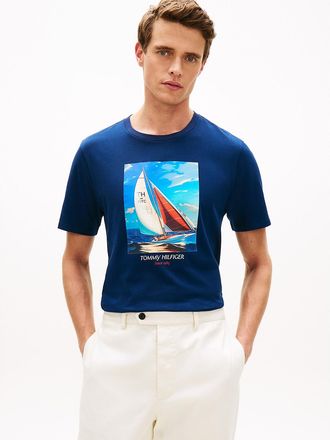 Tommy Hilfiger Mens Hilfiger Sailing Photo Print T-Shirt - Navy - XXXL