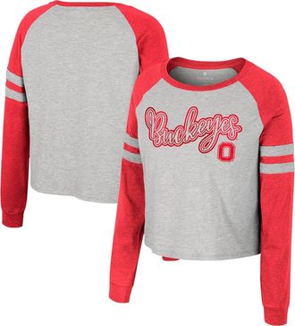 Colosseum Womens Colosseum Heather Gray Ohio State Buckeyes Im Gliding Here Raglan Long Sleeve Cropped T-Shirt at Nordstrom, Size X-Large