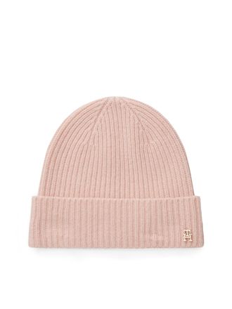 Tommy Hilfiger Beanie TOMMY HILFIGER TH CASHMERE, Damen, rosa (pink bloom), Rippstrick, Kaschmir, M&uuml;tzen Beanie, aus Rippstrick, Umschlag