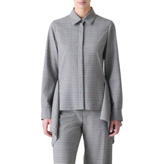 Akris Prince of Wales Plaid Cool Wool Peplum Button-Up Shirt in Black-Terra at Nordstrom Rack, Size 4