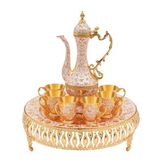 OEM Juego De T&eacute;, Tetera Y Seis Tazas, Dise&ntilde;o Europeo, Dorado, Juego De Ocho Piezas