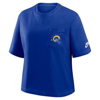 Nike Los Angeles Rams Rewind Pocket Boxy Nike Womens NFL T-Shirt in Blue | 11CM4DA9TV-WZ9