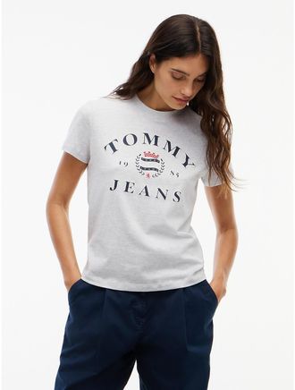 Tommy Hilfiger Womens Tommy Jeans Varsity Crest Logo T-Shirt - Ice Grey Heather - XL