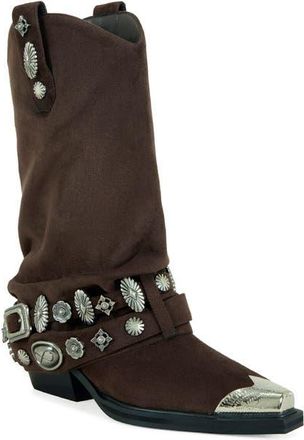 Azalea Wang Ashraf Studded Western Boot in Chocolate at Nordstrom, Size 6.5