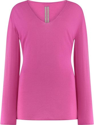 Rick Owens Wollen trui met rauwe randen - Dames - V-hals truien - Roze - XS - Wol - Truien & Vesten